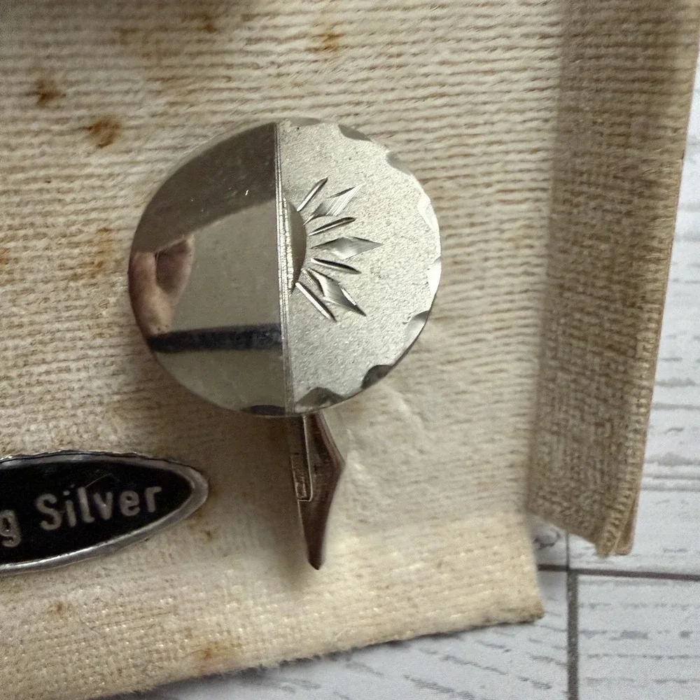 New Vintage Sterling Silver Cufflinks Tie Tack‎ Set MCM 40s 50s Atomic Starburst